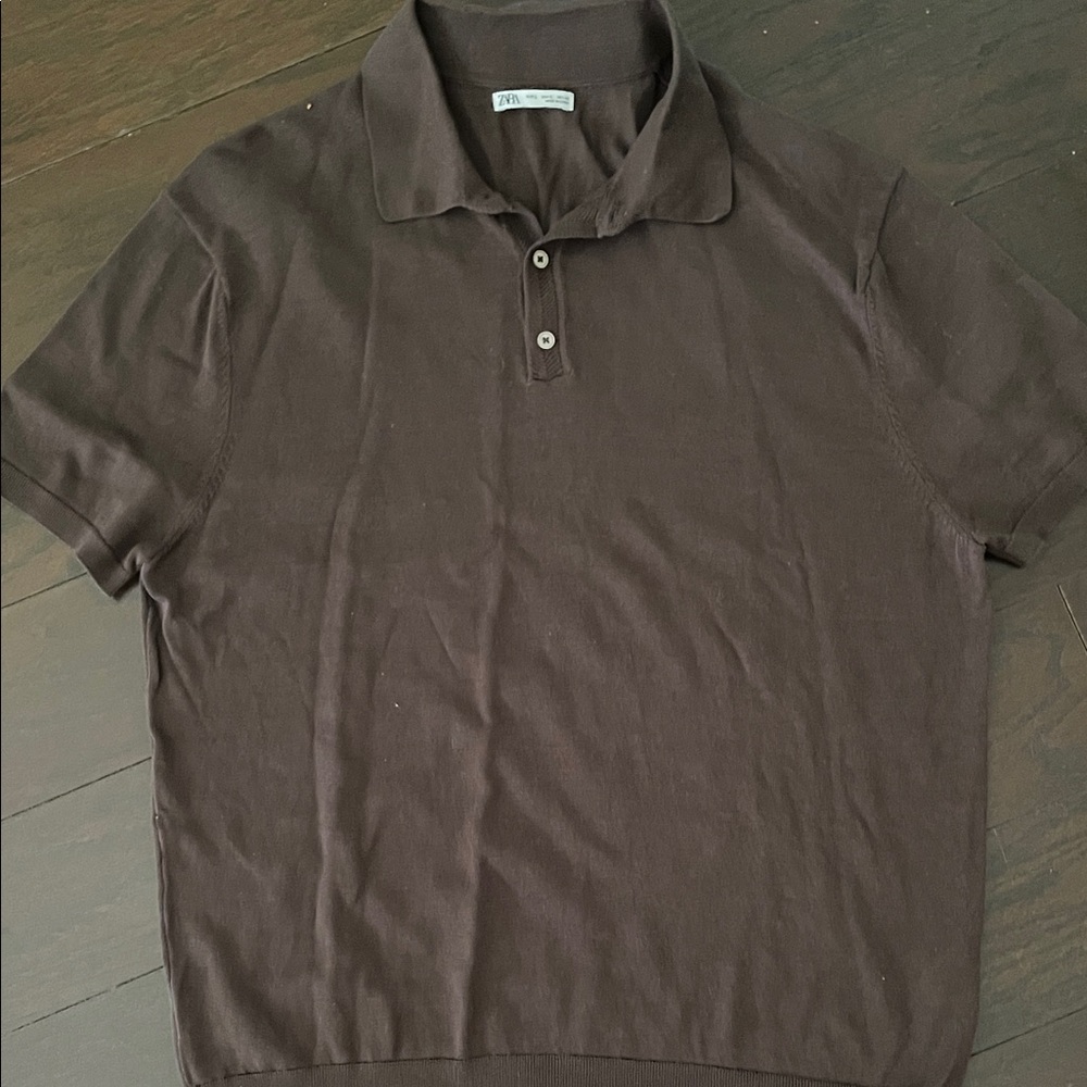 Zara Men Dark Brown Short-Sleeve Polo
